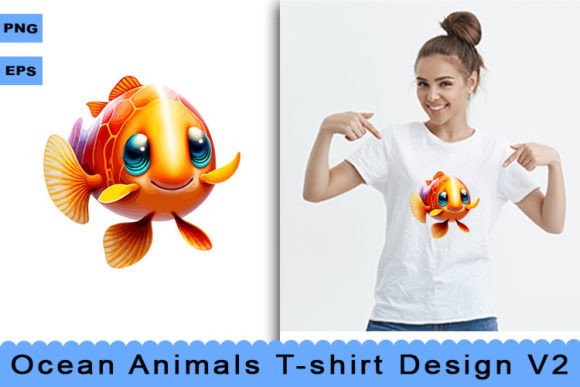 Dive Into Creativity: Ocean Animals T-shirt Design V2 Clip Art