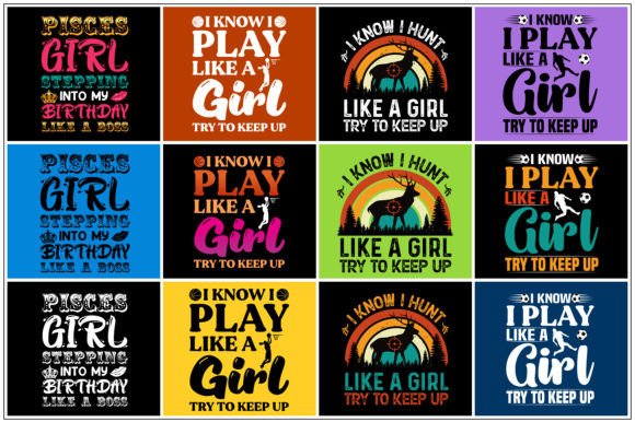 Like a Girl T-Shirt Design Bundle: Bold Graphics for POD Creators
